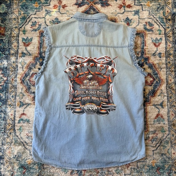 Vintage USA Denim Biker Vest Large - Picture 2 of 7